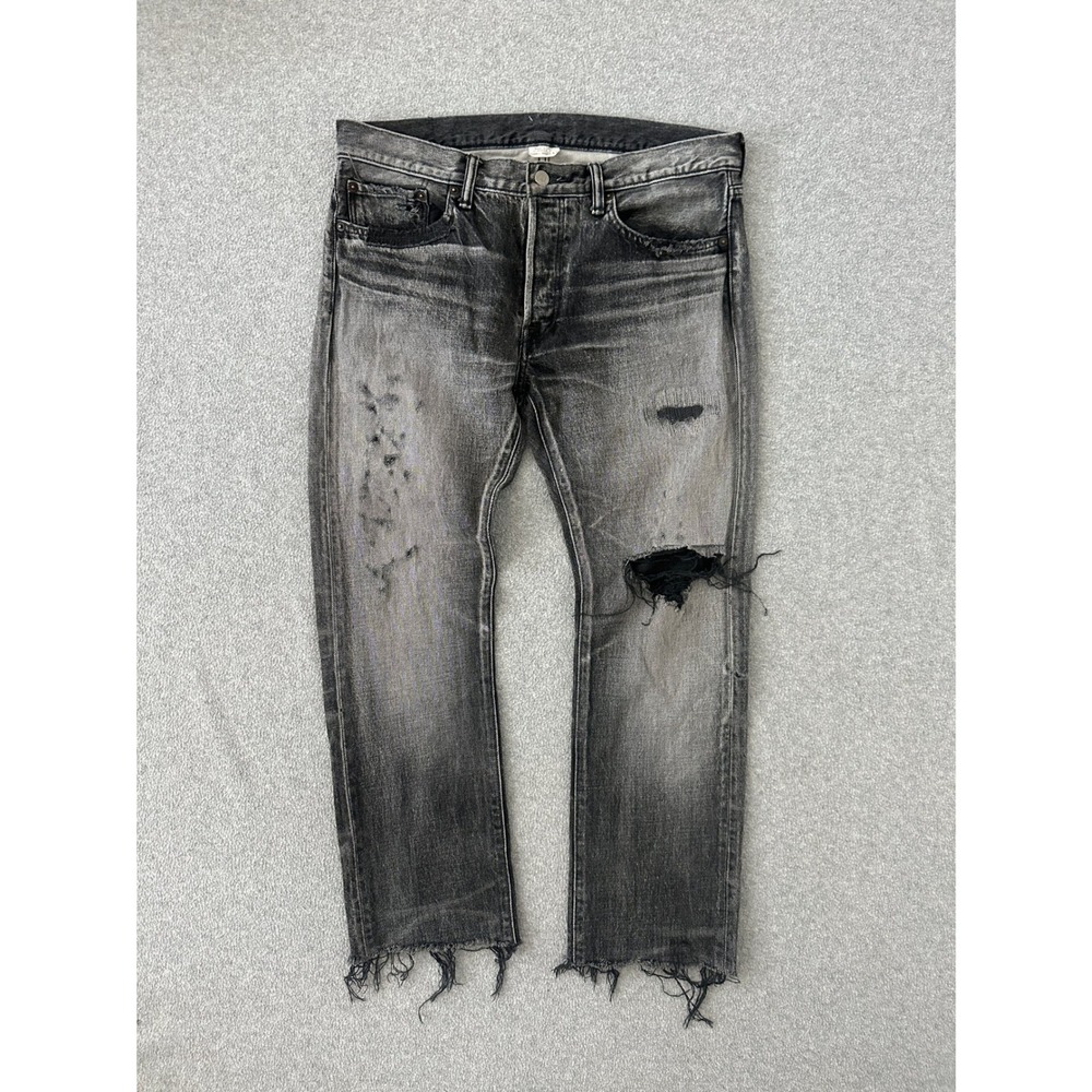 Fabric Brand Co Meyer Jeans Mens 33 Japanese Selvedge Slim Black Distressed Raw